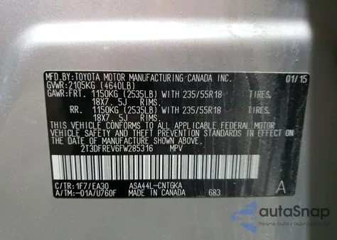 2015 Toyota Rav4 Limited from USA, damaged, VIN 2T3DFREV6FW285316